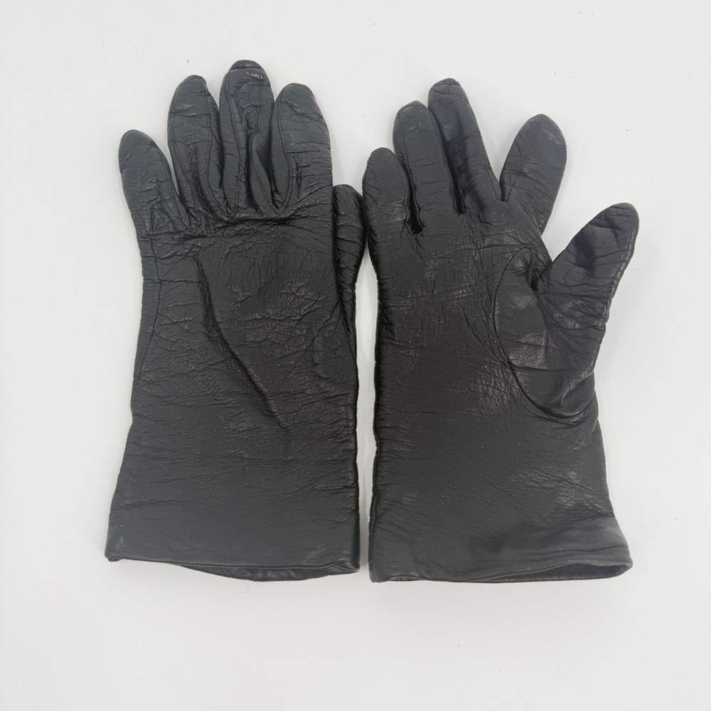 Fownes Gloves Cashmere Lined Leather Vintage Women Size 7 Black Classic Elegant